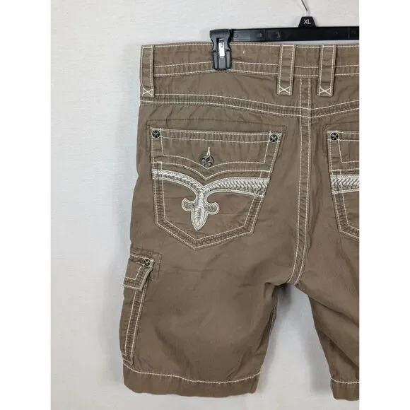 Rock Revival Classic Cargo Shorts Brown Men's Size 38